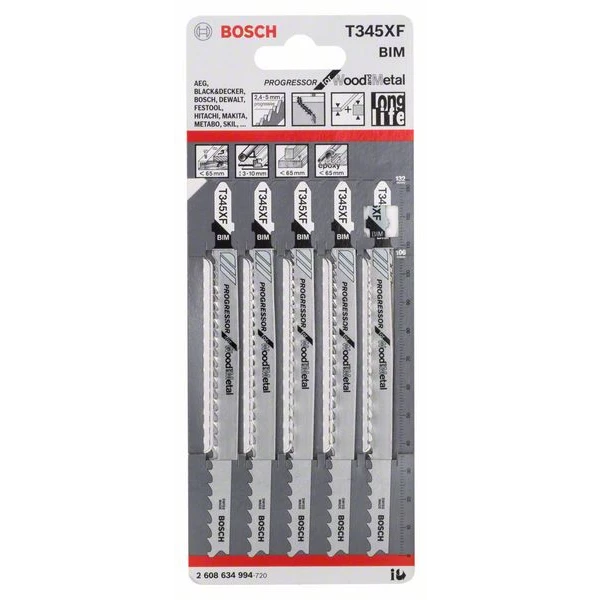 Lame De Scie Sauteuse Pour Le Bois Jeu 5 Lames Scie Sauteuse Bois Métal T 345 XF Bosch 2608634994 4 Lame De Scie Sauteuse Pour Le Bois Jeu 5 Lames Scie Sauteuse Bois Métal T 345 XF Bosch 2608634994 – Image 2