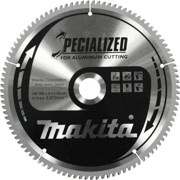 Lame De Scie Circulaire Métal ø 260 Mm Lame Aluminium Ø260 Mm Alésage 30 Mm 100 Dents : Makita B-09662 3 Lame De Scie Circulaire Métal ø 260 Mm Lame Aluminium Ø260 Mm Alésage 30 Mm 100 Dents : Makita B-09662