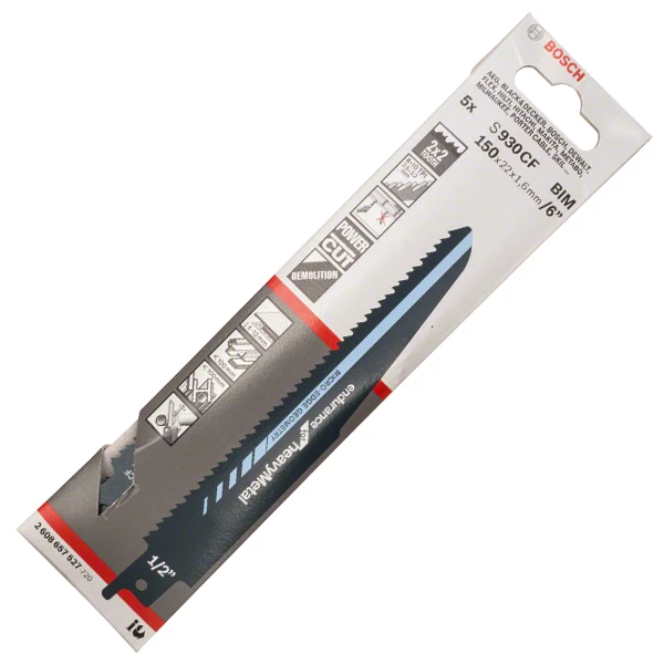 Lame De Scie Sauteuse Pour L'inox Ou L'aluminium Lame Scie Sabre Métal Bosch S930CF Endurance Metal 150x22x1,6mm Lotx5 4 Lame De Scie Sauteuse Pour L'inox Ou L'aluminium Lame Scie Sabre Métal Bosch S930CF Endurance Metal 150x22x1,6mm Lotx5 – Image 2